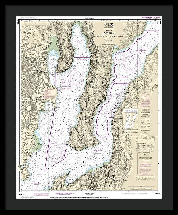 Nautical Chart-18458 Hood Canal-south Point-quatsap Point Including Dabob Bay - Framed Print