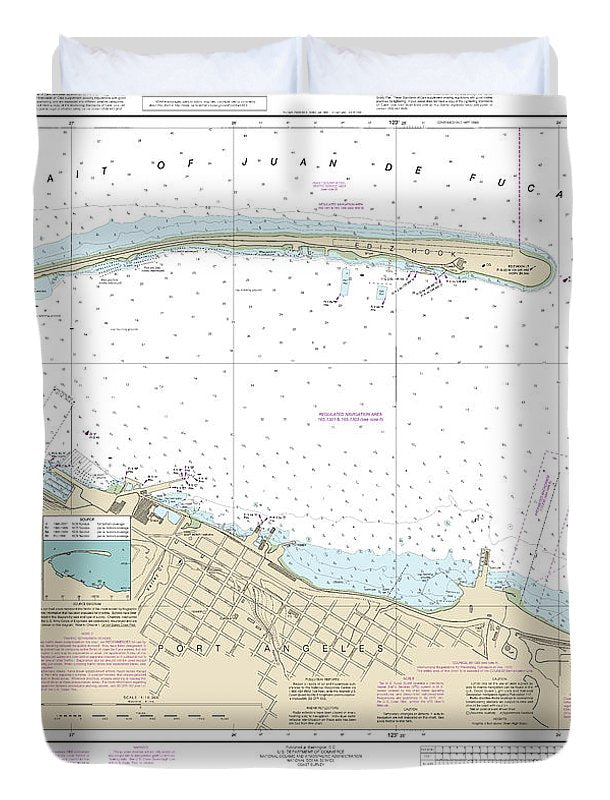 Nautical Chart-18468 Port Angeles - Duvet Cover