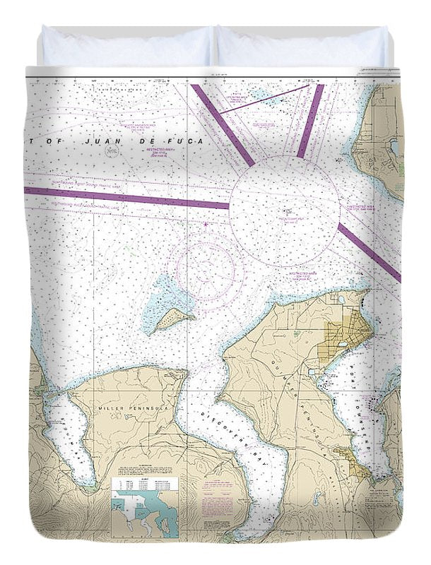 Nautical Chart-18471 Approaches-admiralty Inlet Dungeness-oak Bay - Duvet Cover