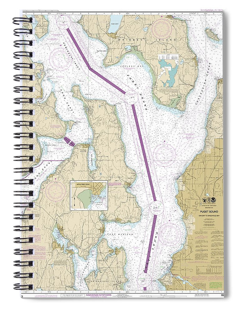 Nautical Chart 18473 Puget Sound Oak Bay Shilshole Bay Spiral Notebook