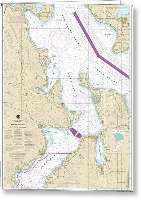 Nautical Chart-18477 Puget Sound-entrance-hood Canal - Greeting Card