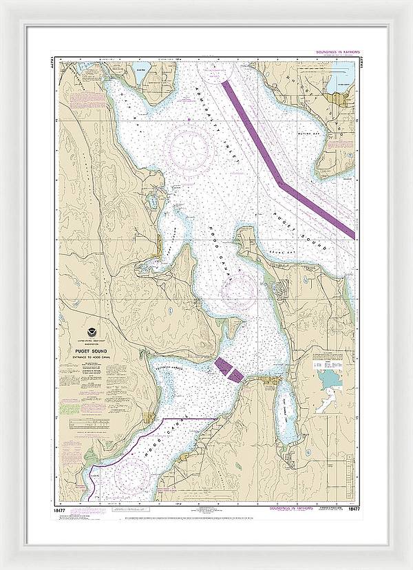 Nautical Chart-18477 Puget Sound-entrance-hood Canal - Framed Print