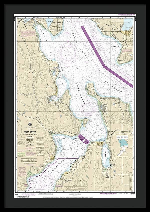 Nautical Chart-18477 Puget Sound-entrance-hood Canal - Framed Print