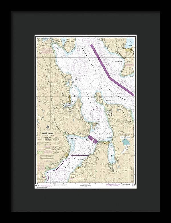 Nautical Chart-18477 Puget Sound-entrance-hood Canal - Framed Print