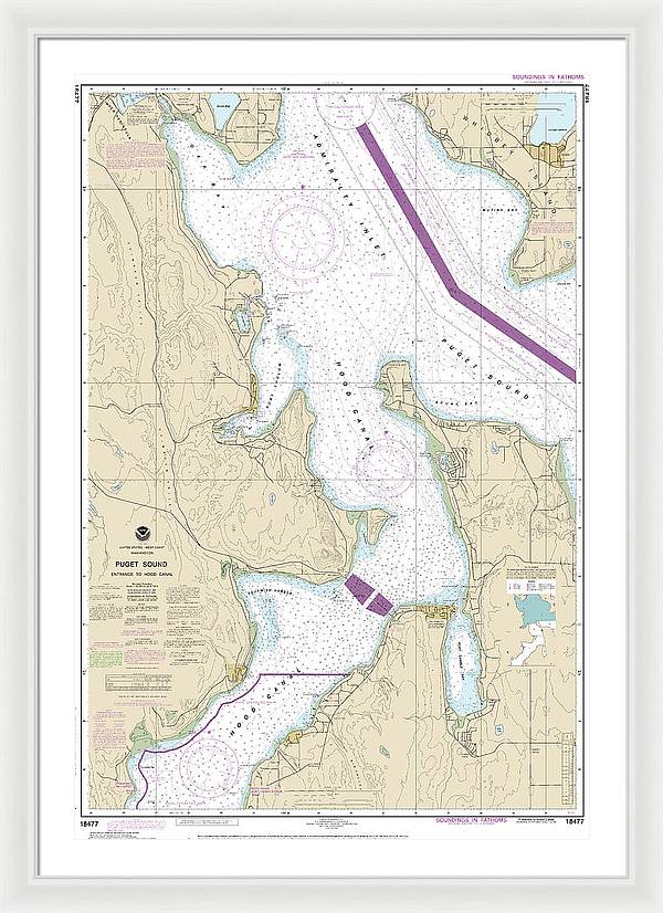 Nautical Chart-18477 Puget Sound-entrance-hood Canal - Framed Print