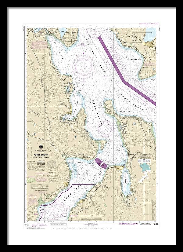 Nautical Chart-18477 Puget Sound-entrance-hood Canal - Framed Print