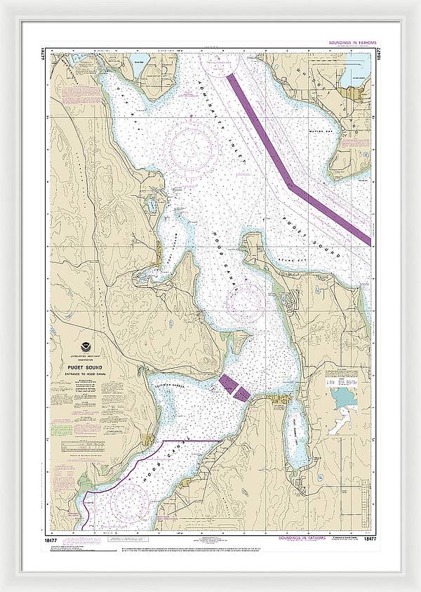 Nautical Chart-18477 Puget Sound-entrance-hood Canal - Framed Print