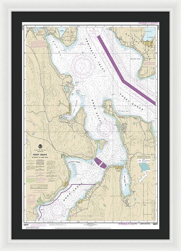 Nautical Chart-18477 Puget Sound-entrance-hood Canal - Framed Print