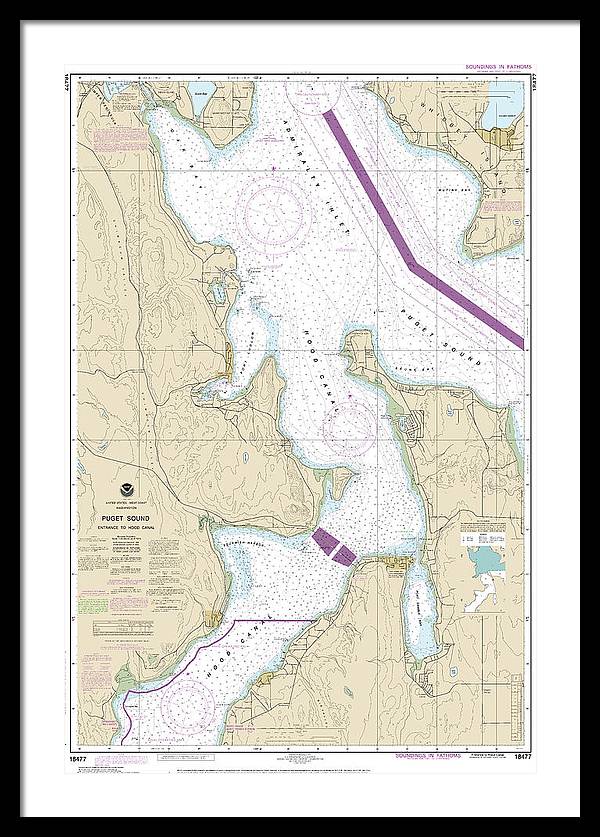 Nautical Chart-18477 Puget Sound-entrance-hood Canal - Framed Print