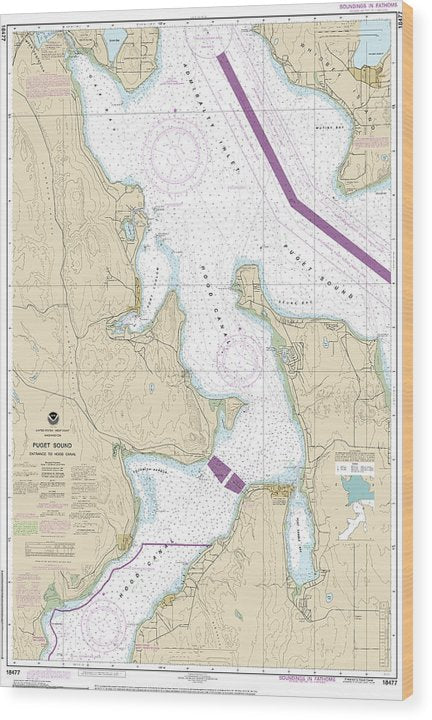 Nautical Chart-18477 Puget Sound-Entrance-Hood Canal Wood Print