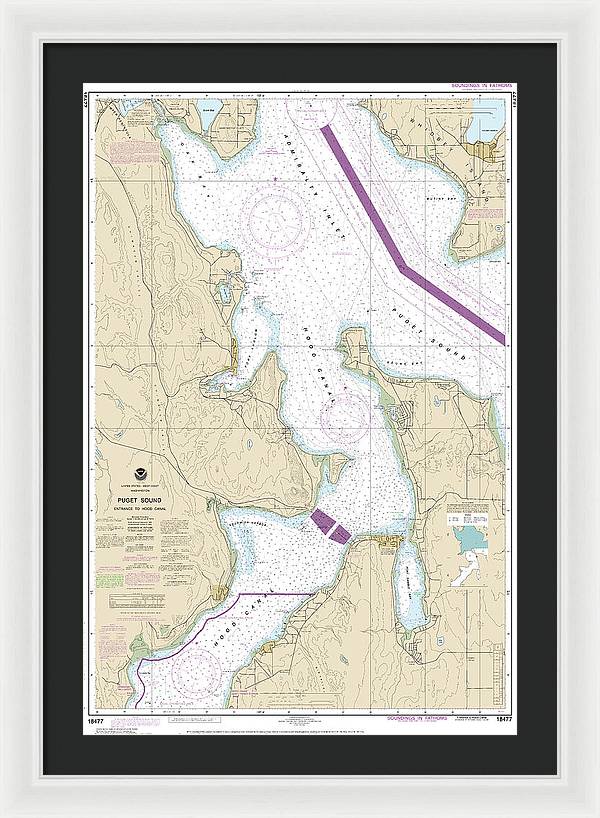 Nautical Chart-18477 Puget Sound-entrance-hood Canal - Framed Print