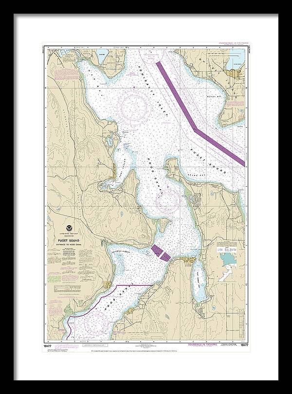 Nautical Chart-18477 Puget Sound-entrance-hood Canal - Framed Print