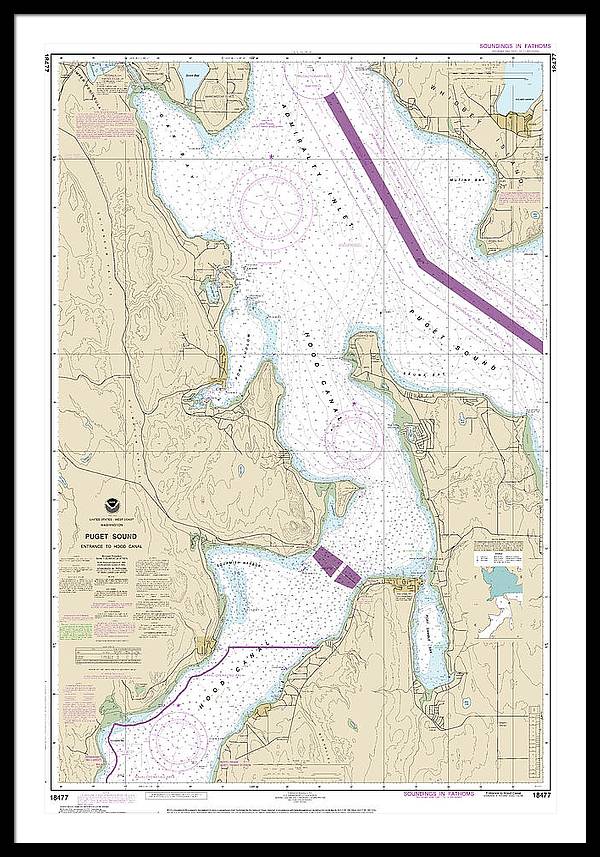 Nautical Chart-18477 Puget Sound-entrance-hood Canal - Framed Print