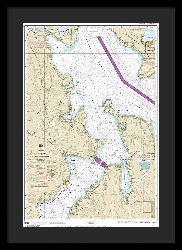 Nautical Chart-18477 Puget Sound-entrance-hood Canal - Framed Print