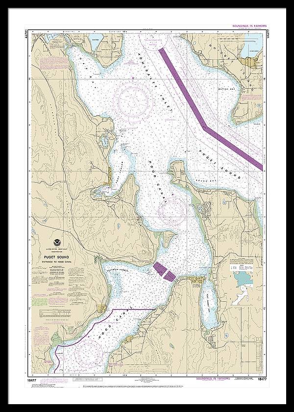 Nautical Chart-18477 Puget Sound-entrance-hood Canal - Framed Print