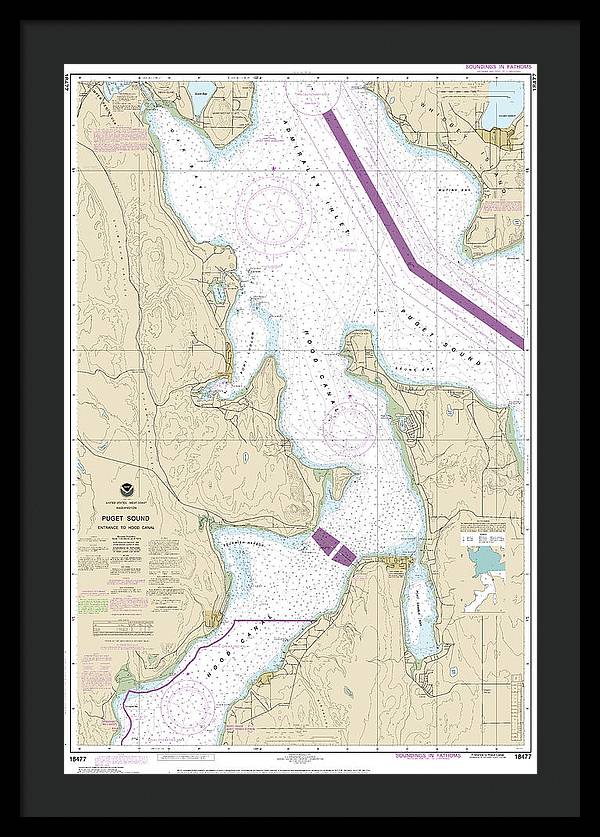 Nautical Chart-18477 Puget Sound-entrance-hood Canal - Framed Print