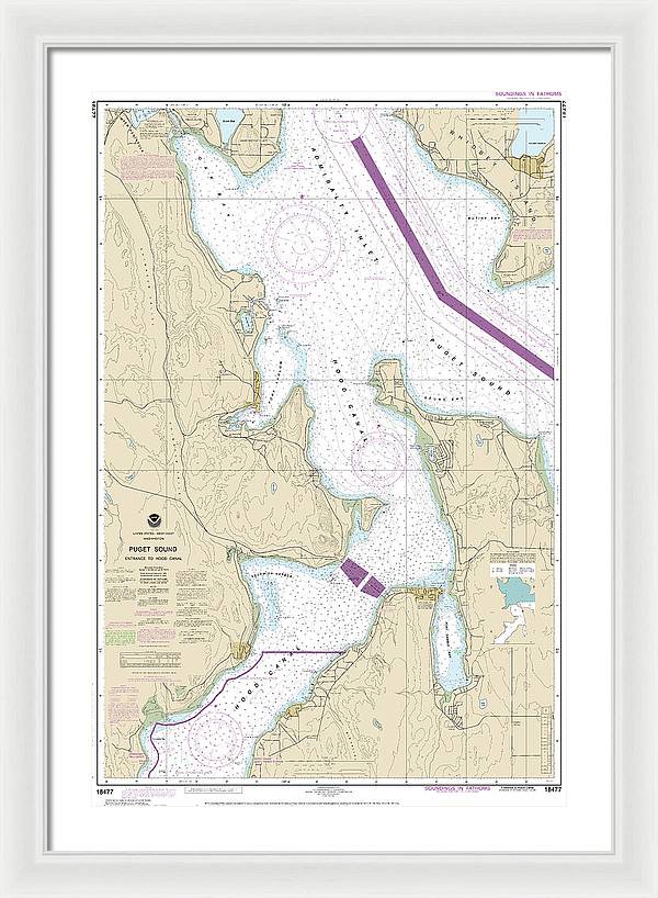 Nautical Chart-18477 Puget Sound-entrance-hood Canal - Framed Print