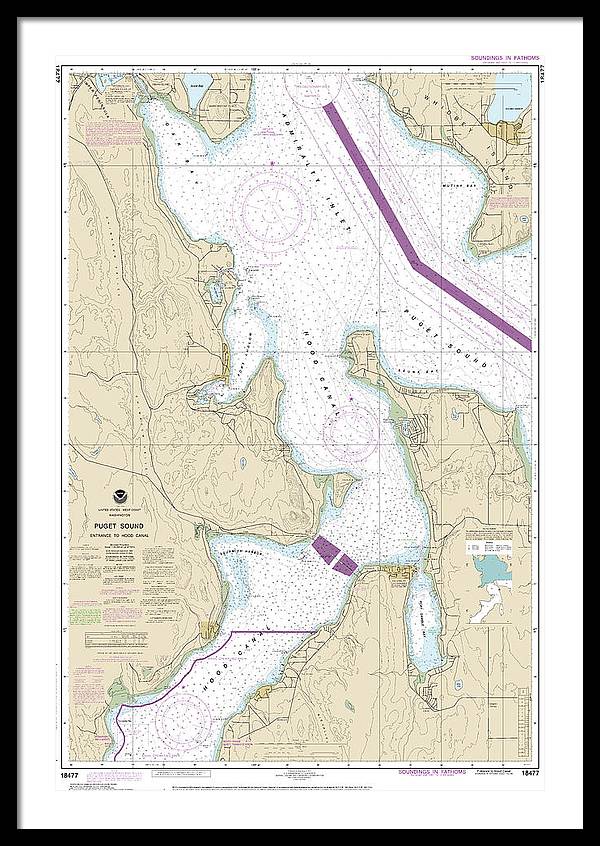 Nautical Chart-18477 Puget Sound-entrance-hood Canal - Framed Print