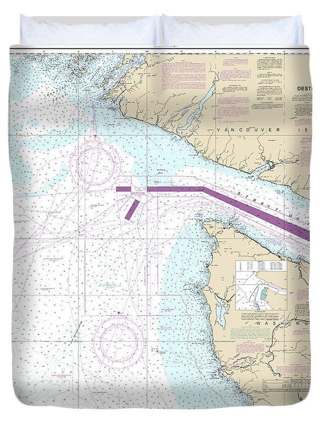 Nautical Chart-18480 Approaches-strait-juan De Fuca Destruction Lsland-amphitrite Point - Duvet Cover