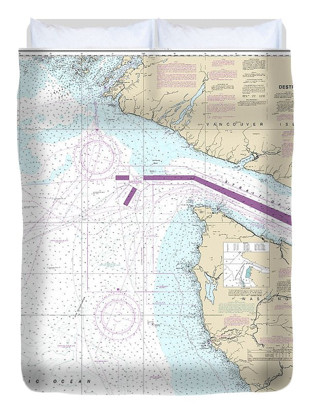 Nautical Chart-18480 Approaches-strait-juan De Fuca Destruction Lsland-amphitrite Point - Duvet Cover