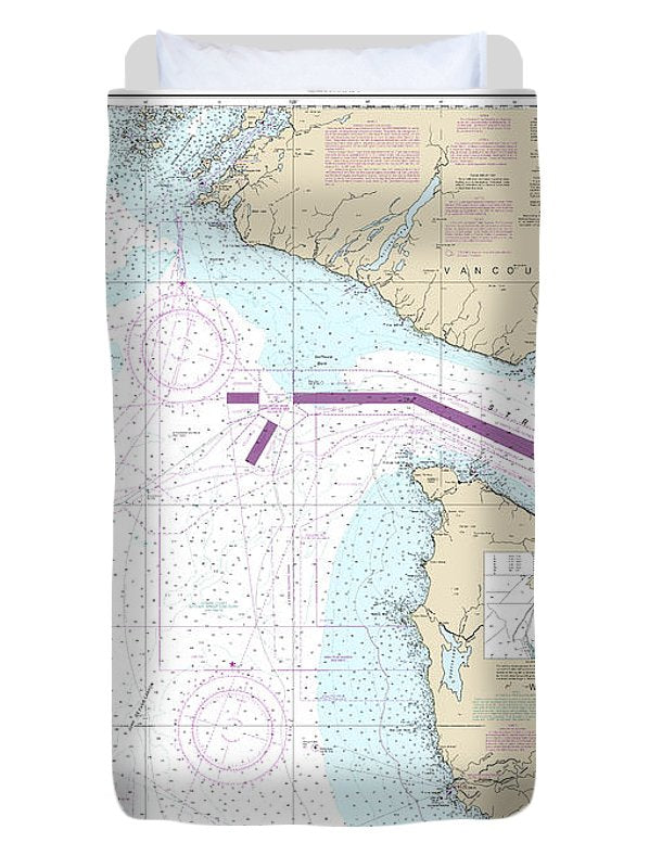 Nautical Chart-18480 Approaches-strait-juan De Fuca Destruction Lsland-amphitrite Point - Duvet Cover