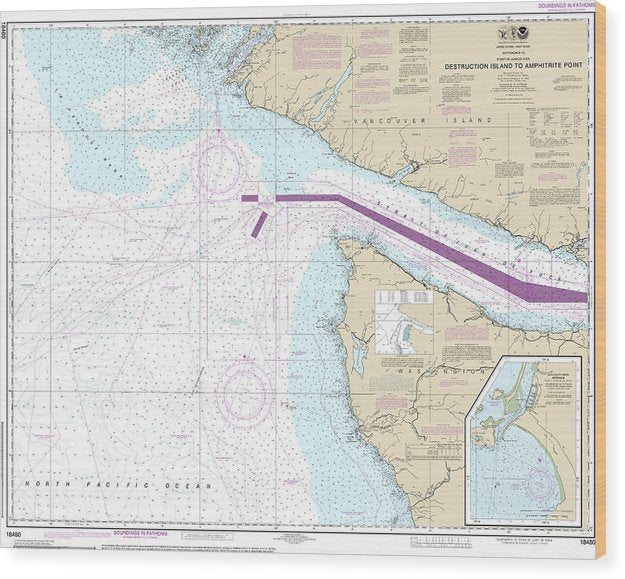 Nautical Chart-18480 Approaches-Strait-Juan De Fuca Destruction Lsland-Amphitrite Point Wood Print