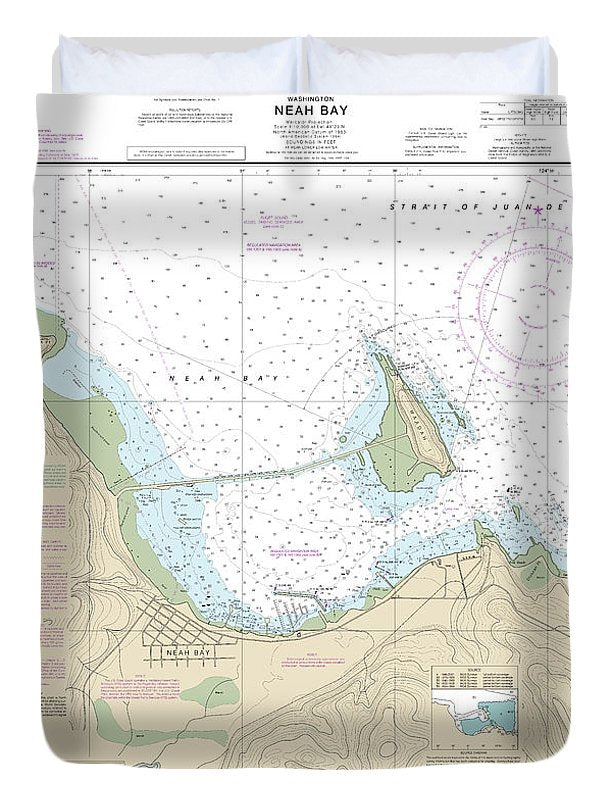 Nautical Chart-18484 Neah Bay - Duvet Cover