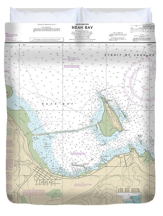 Nautical Chart-18484 Neah Bay - Duvet Cover