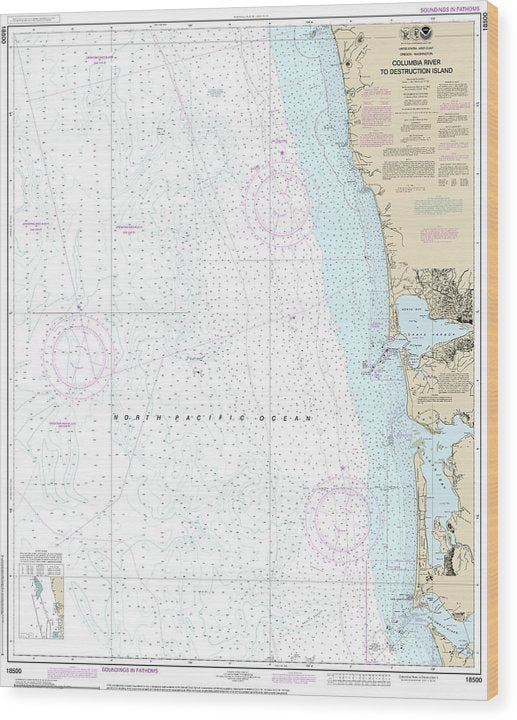 Nautical Chart-18500 Columbia River-Destruction Island Wood Print