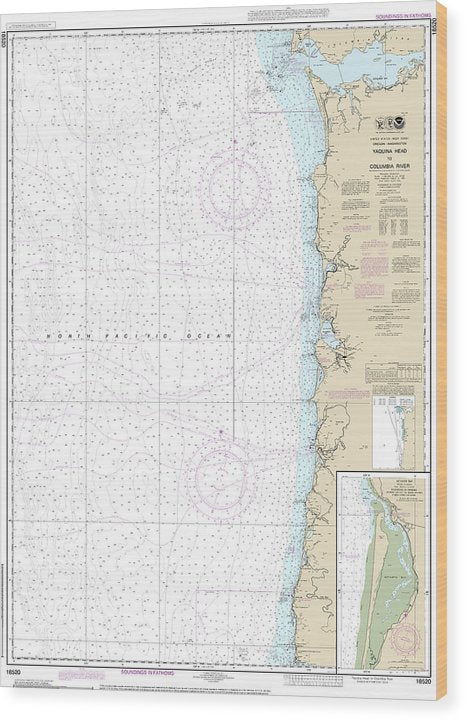 Nautical Chart-18520 Yaquina Head-Columbia River, Netarts Bay Wood Print