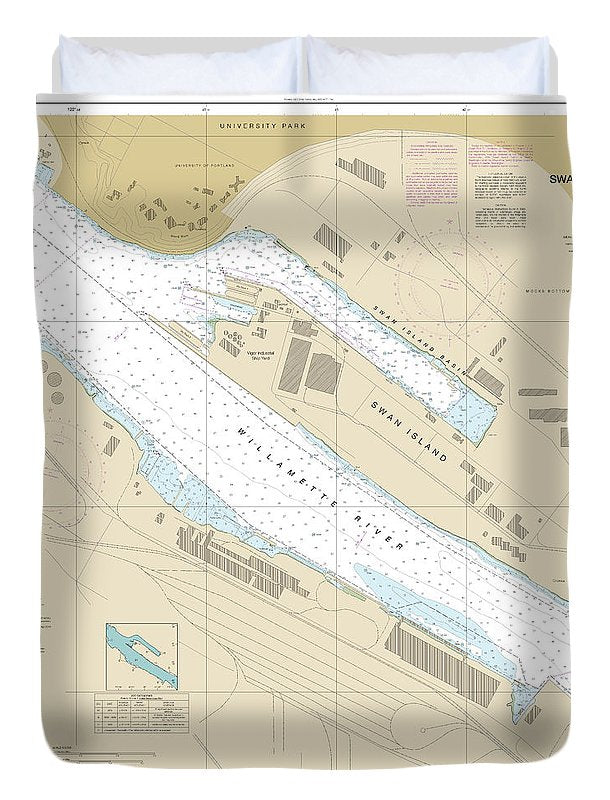 Nautical Chart-18527 Willamette River-swan Island Basin - Duvet Cover