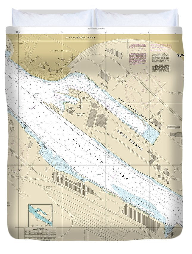 Nautical Chart-18527 Willamette River-swan Island Basin - Duvet Cover