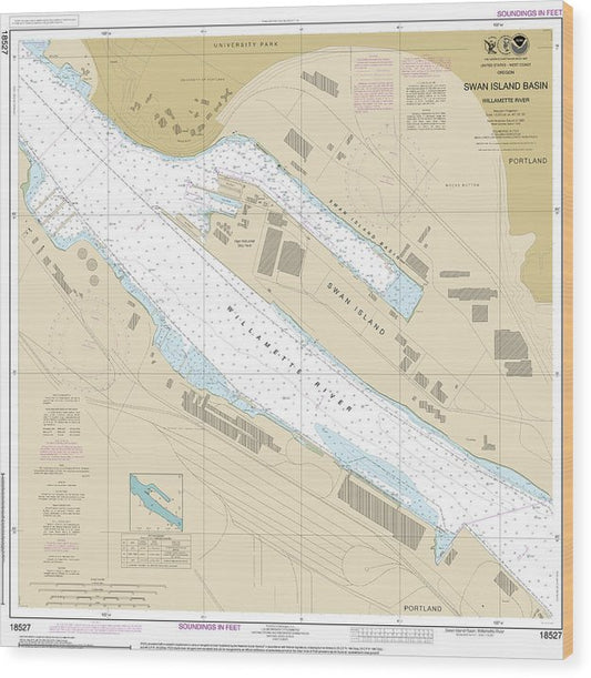 Nautical Chart-18527 Willamette River-Swan Island Basin Wood Print