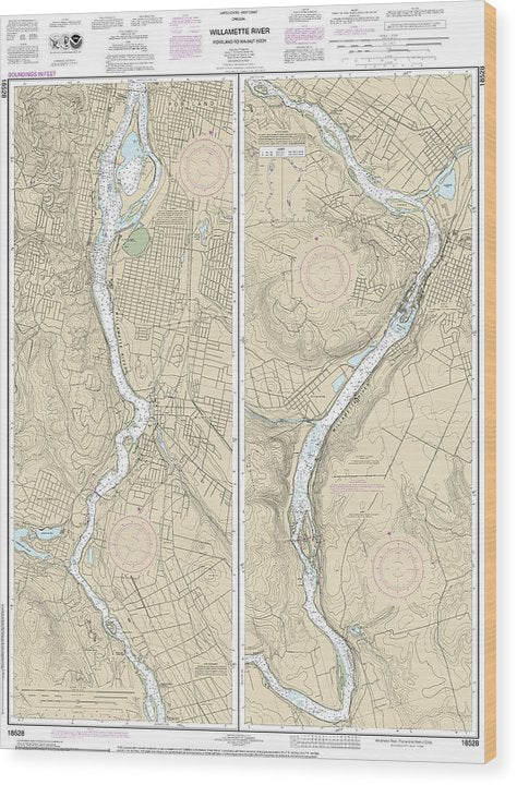 Nautical Chart-18528 Willamette River Portland-Walnut Eddy Wood Print