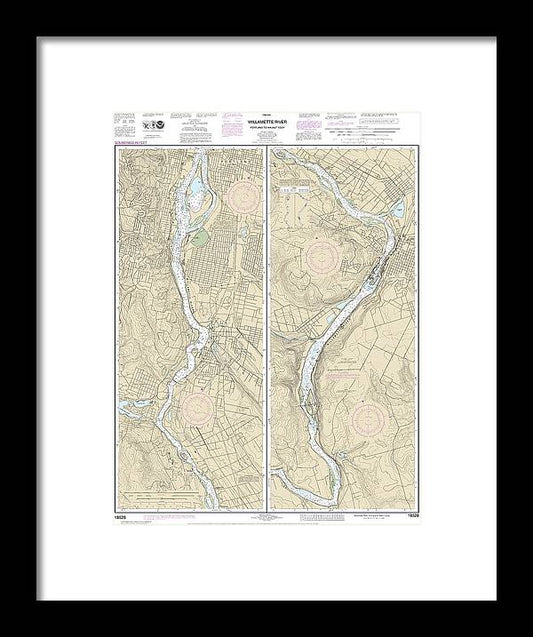 Nautical Chart-18528 Willamette River Portland-walnut Eddy - Framed Print