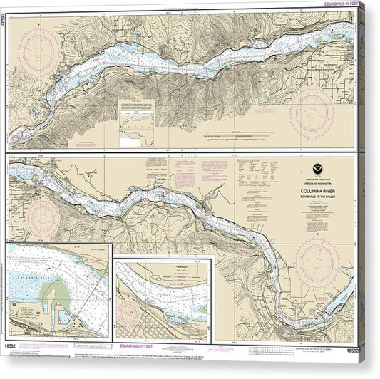 Nautical Chart-18532 Columbia River Bonneville-The Dalles, The Dalles, Hood River  Acrylic Print