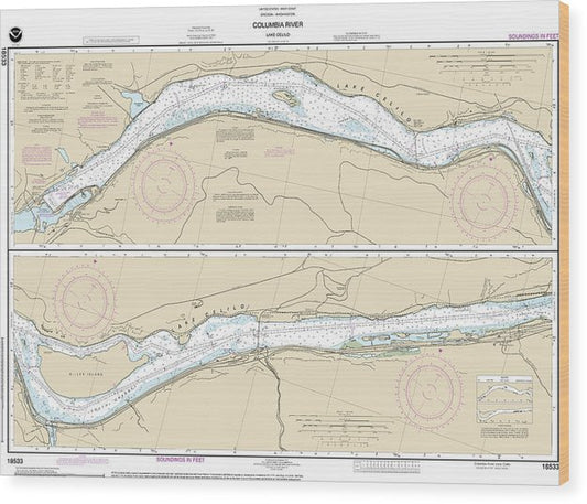 Nautical Chart-18533 Columbia River Lake Celilo Wood Print
