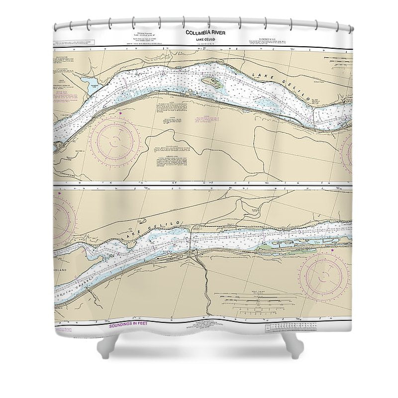 Nautical Chart 18533 Columbia River Lake Celilo Shower Curtain