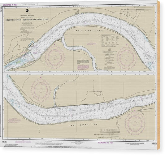 Nautical Chart-18535 Columbia River John Day Dam-Blalock Wood Print