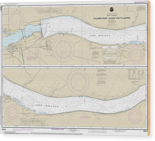Nautical Chart-18541 Columbia River-Mcnary Dam-Juniper Wood Print