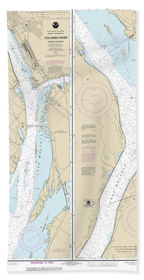 Nautical Chart-18542 Columbia River Juniper-pasco - Beach Towel