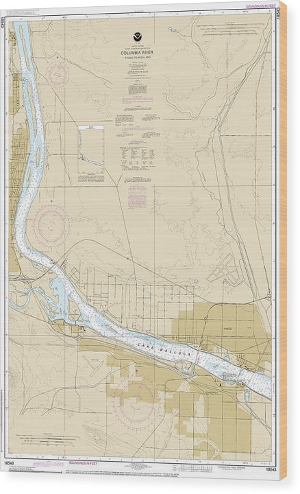 Nautical Chart-18543 Columbia River Pasco-Richland Wood Print