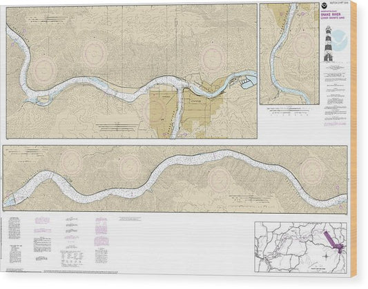 Nautical Chart-18548 Snake River-Lower Granite Lake Franklin D Roosevelt Lake Wood Print