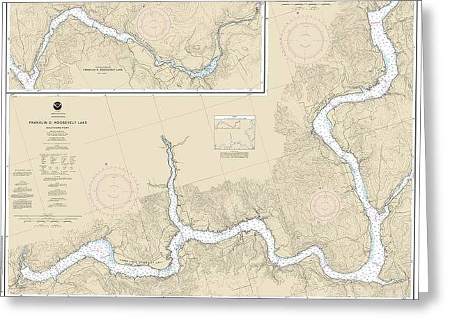 Nautical Chart-18551 Franklin D Roosevelt Lake Southern Part - Greeting Card