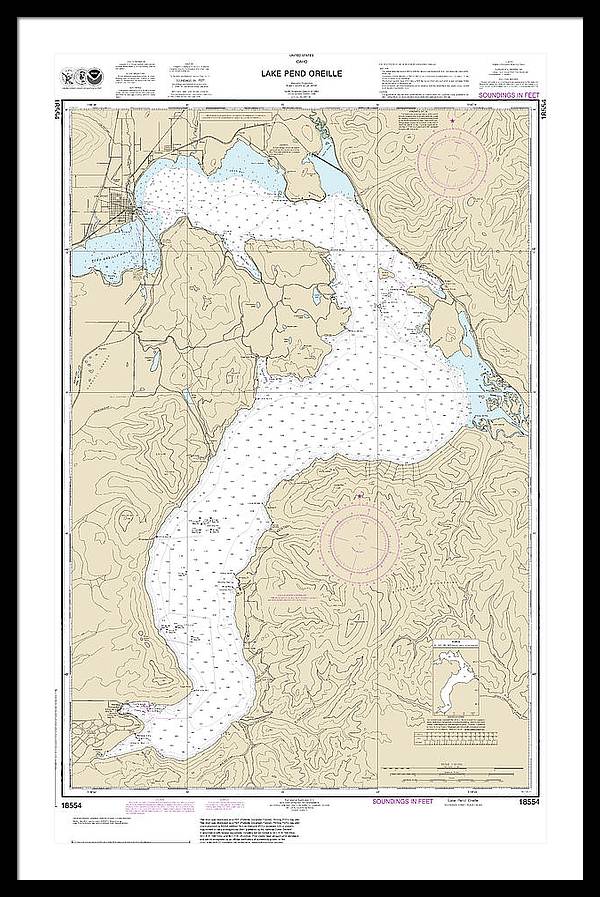 Nautical Chart-18554 Lake Pend Oreille - Framed Print