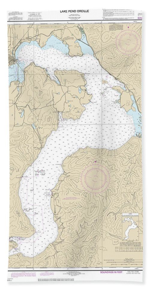 Nautical Chart 18554 Lake Pend Oreille Bath Towel