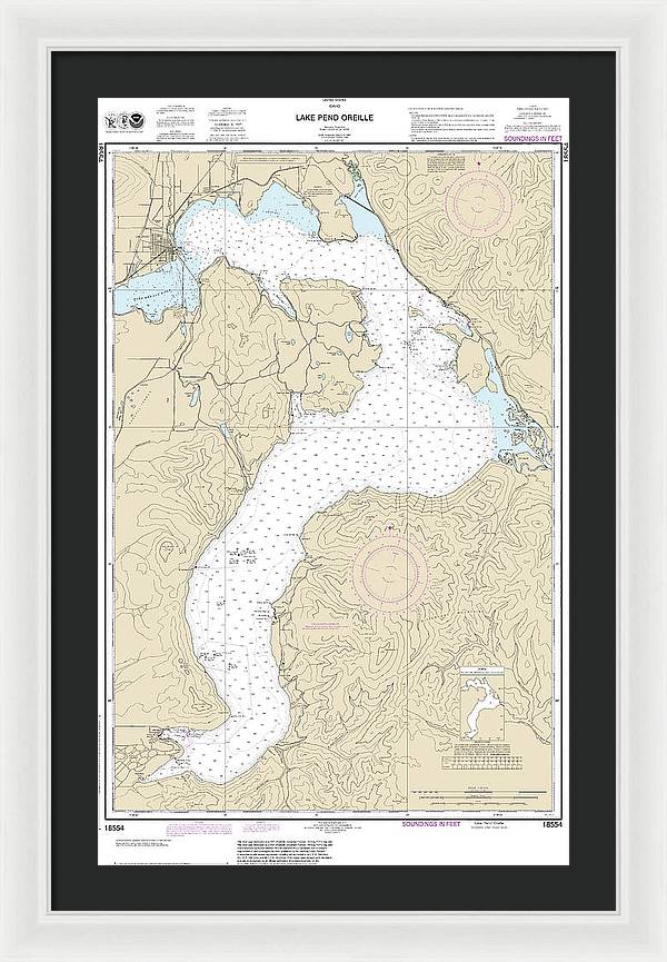 Nautical Chart-18554 Lake Pend Oreille - Framed Print