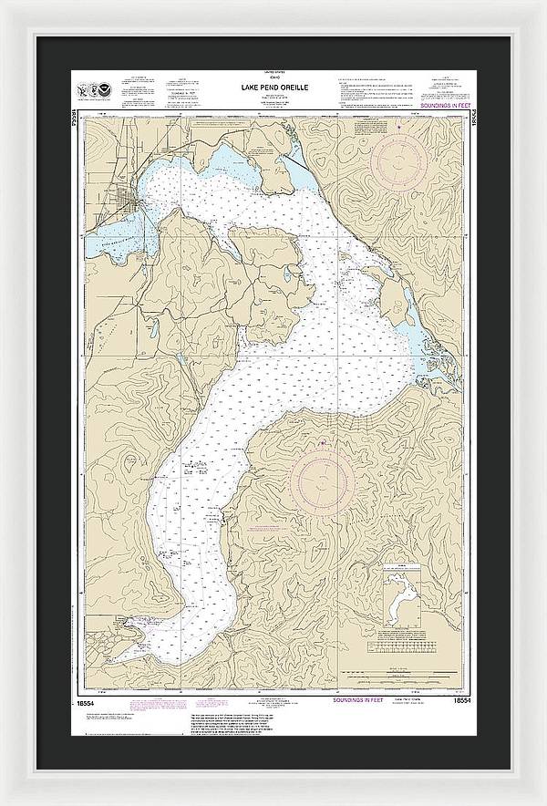 Nautical Chart-18554 Lake Pend Oreille - Framed Print