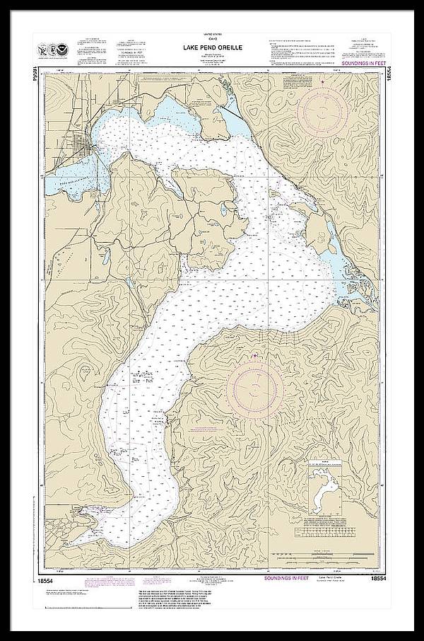 Nautical Chart-18554 Lake Pend Oreille - Framed Print