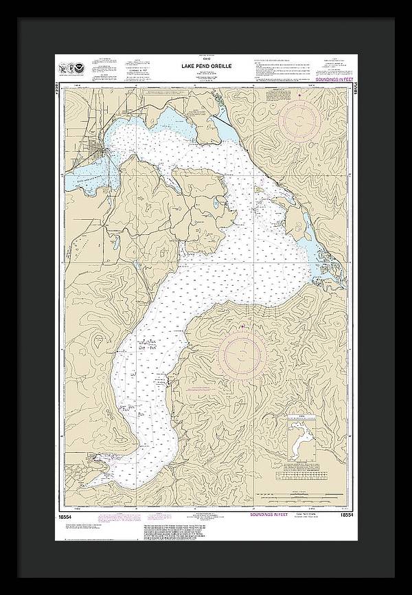 Nautical Chart-18554 Lake Pend Oreille - Framed Print